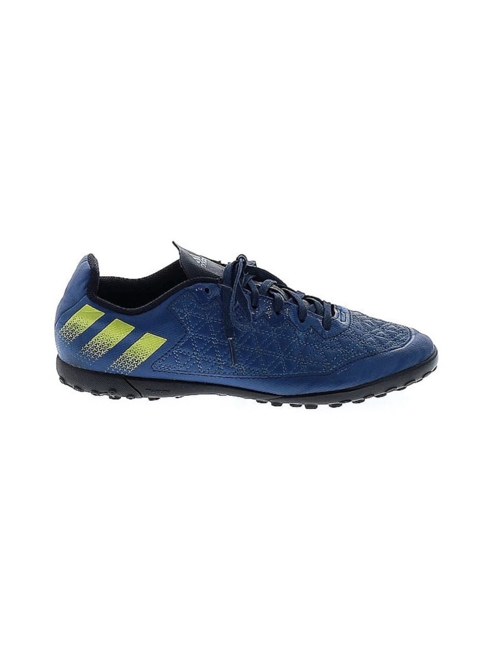 adidas Kids Navy Blue Soccer Sneakers with Neon Yellow Stripes